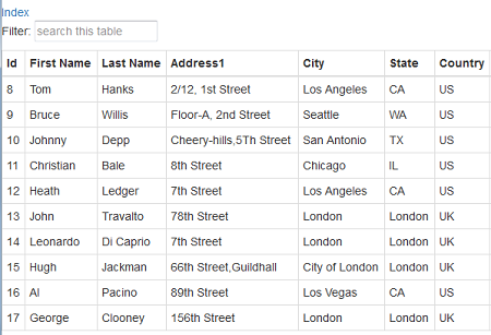search or filter table